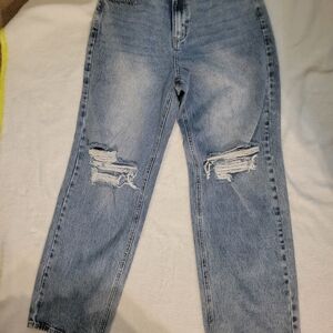 SHEIN Blue Distressed Wide Leg Jeans